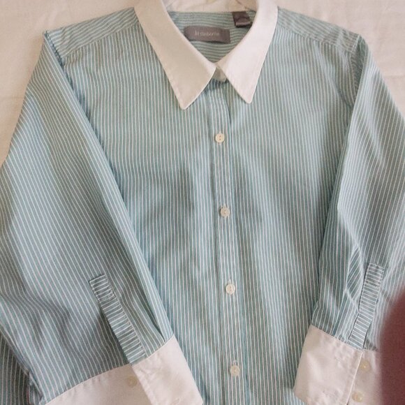 Liz Claiborne Tops - Liz Claiborne Teal White Pin Stripe Blouse XL